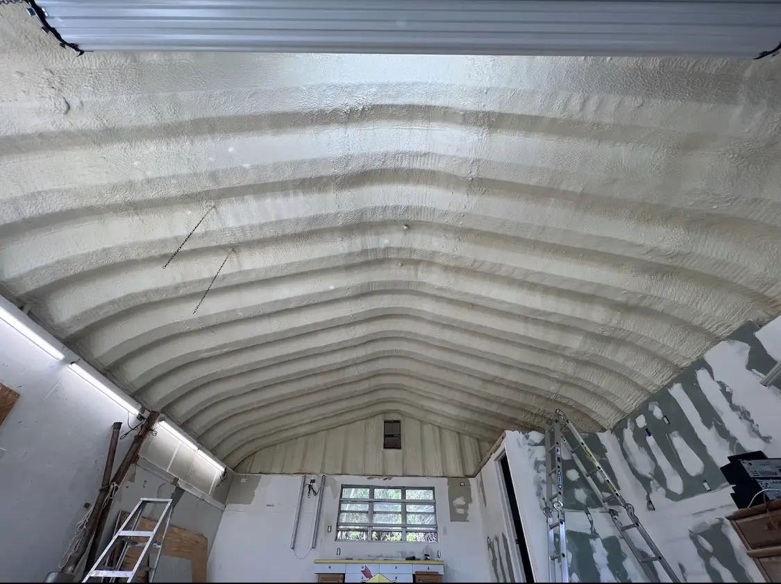 Spray polyurethane foam applied to the underside of a metal roof deck in Gardnerville